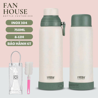  Bình giữ nhiệt Tyeso 750ml cao cấp 12h Fan House ly nước toàn bộ bằng inox 304 cốc nước khắc tên 