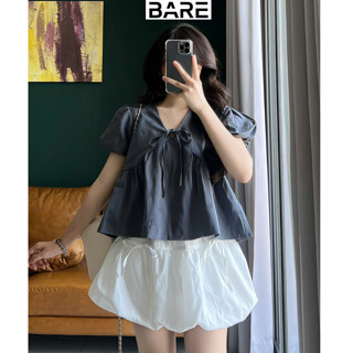  BARE_Áo Babydoll Nữ Tay Phồng Dập Hoa Nổi Form Rộng Ulzzang Áo Kiểu Croptop Nữ Dễ Thương_A530 
