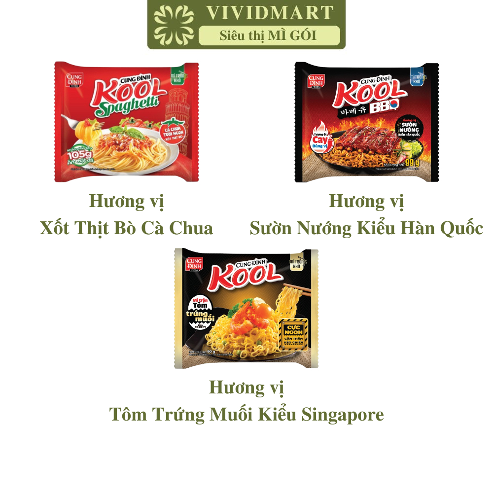 [GÓI LẺ - AFOTECH - Mì trộn Cung Đình Kool 3 vị: Spaghetti xốt thịt bò, BBQ sườn nướng, Tôm trứng mu