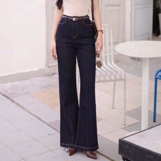  HELEN JEAN - Quần Jean Suông Loe Nhẹ Nhấn Ly Công Sở 