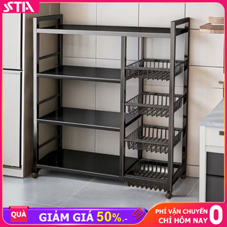  STA Kệ lò vi sóng có bánh xe Kệ bếp đa năng Với nhiều giỏ lưu trữ Kệ để đồ nhà bếp sắt 