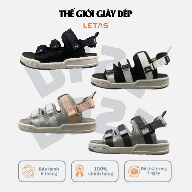 Giày Sandal nam nữ unisex Letas D721, Dép quai hậu đi học, sandal 3 quai, tẩy cao su chống trượt