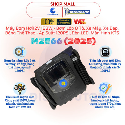 [HỎA TỐC] Máy bơm hơi Michelin M2566 12V 168W - Bơm lốp ô tô, xe máy, xe đạp, bóng thể thao - Hàng chính hãng