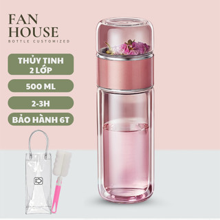  Bình thủy tinh 500ml khắc tên cao cấp có lõi lọc bình nước Fan House khắc tên tặng sticker 