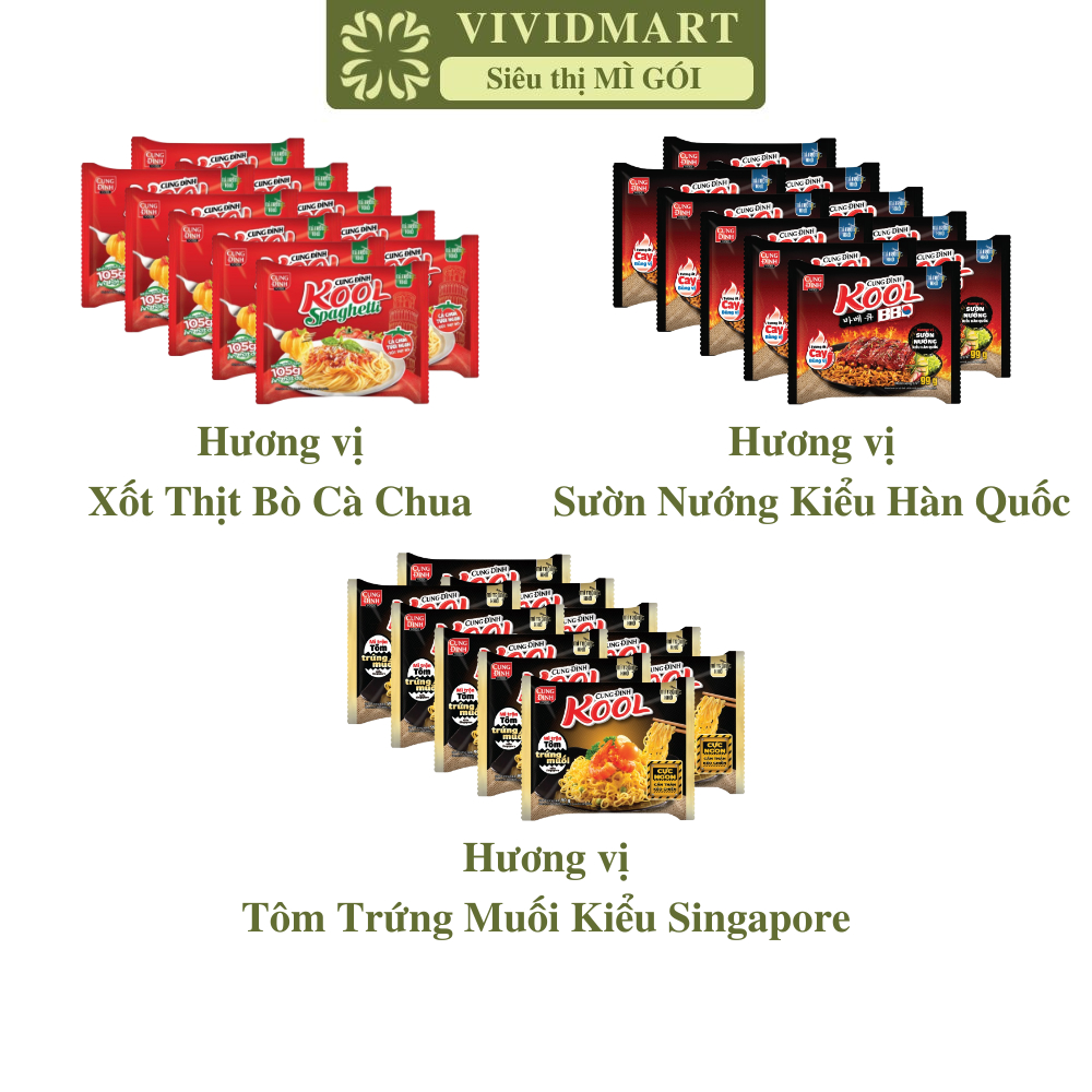 [SET10GÓI] - AFOTECH - Mì trộn Cung Đình Kool 3 vị: Spaghetti xốt thịt bò, BBQ sườn nướng, Tôm trứng