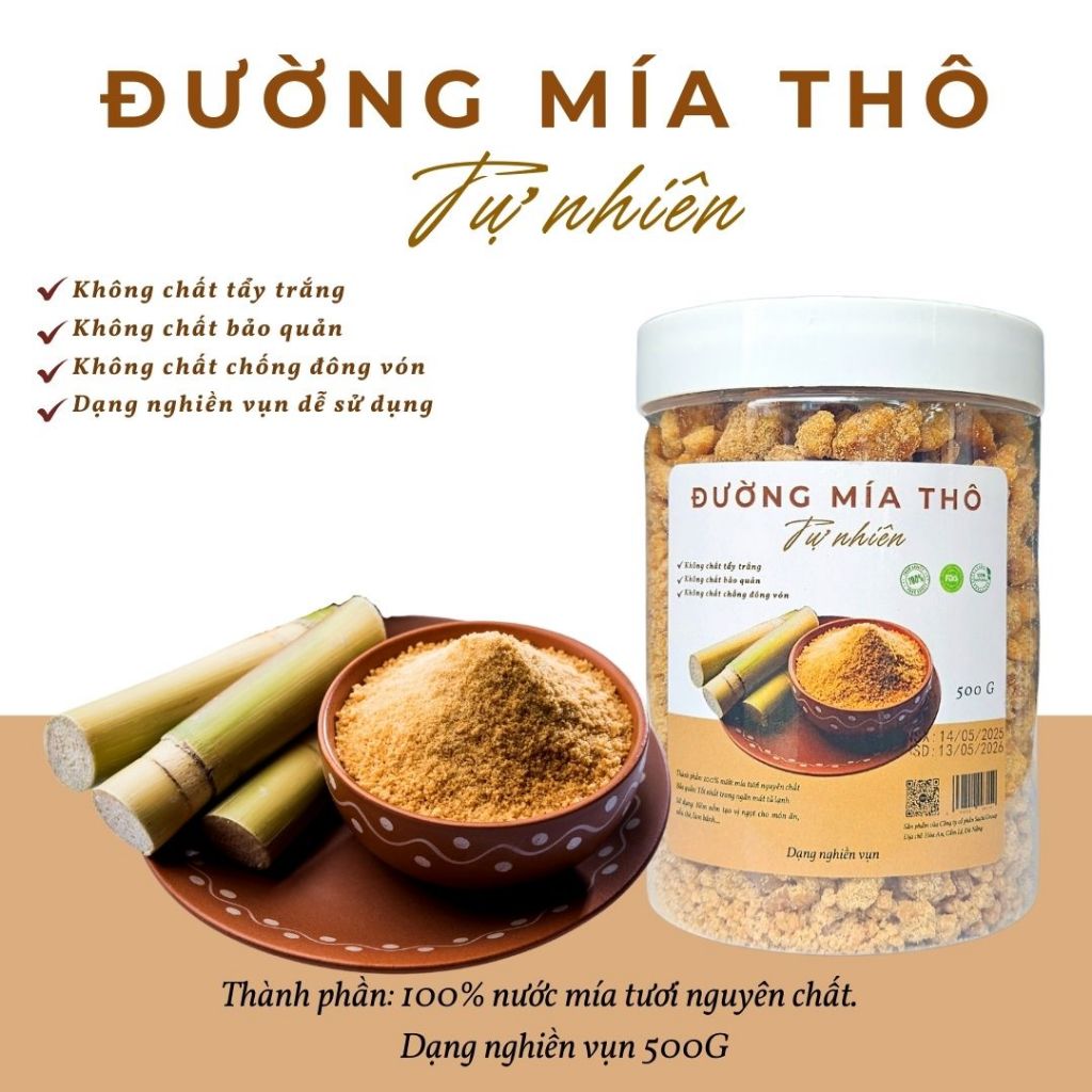  Đường Mật mía thô  Dạng Nghiền vụn  - Từ mía tươi tự nhiên Không chất tẩy trắng Không chất bảo quản 