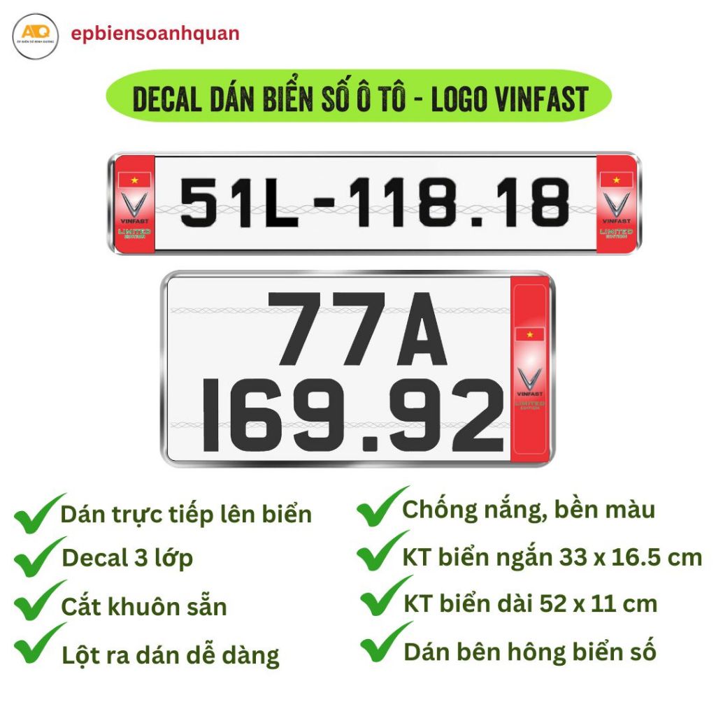 Decal dán biển số ô tô VinFast