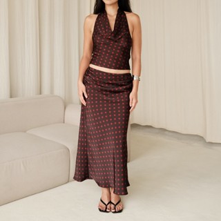 Set Áo cổ đổ và Chân váy dài màu nâu chấm bi đỏ Arcilla Set - orié baie