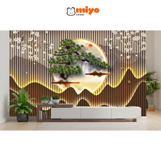   HOẢ TỐC  Tranh dán giả lam sóng 3D dán tường phòng khách spa siêu nét siêu đẹp - MIYO 