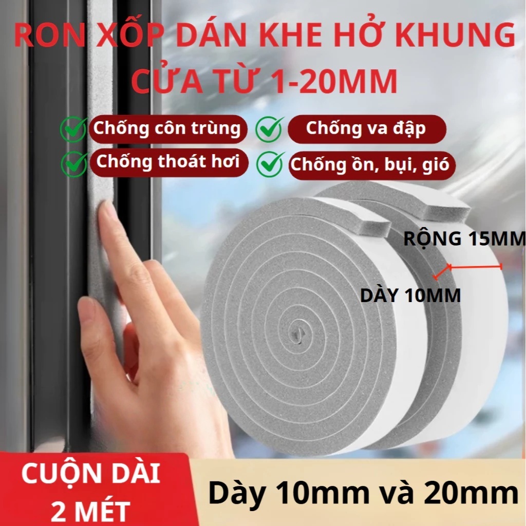 Cuộn ron xốp cửa che khe hở dán khung cửa cách âm giảm chấn chống bụi, ngăn khí lạnh dài 2 mét
