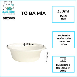 [50 Cái] Bát Bã Mía 350ml Hapobe – Thay Bát Cơm Dùng 1 Lần, An Toàn, Tiện Lợi ♻️