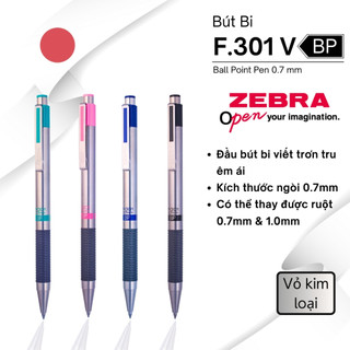 Bút bi cao cấp f-301v 0.7mm zebra pen - mực xanh, vỏ kim loại, thương hiệu nhật bản