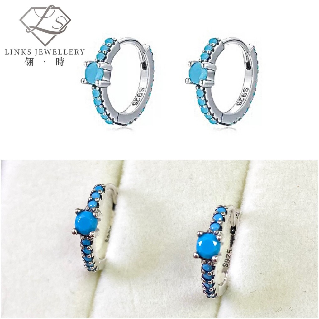S925 Silver Plated White Gold Turquoise Hoop Earrings SE060 Hypoallergenic Earrings S925 Earrings St