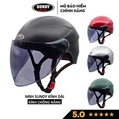 Mũ bảo hiểm nửa đầu có kính chống nắng SUNDY Helmets HP06K, kính dài che cả mặt, cỡ lớn (vòng đầu 58-60cm)