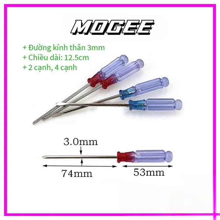 Tua vít nhỏ 3mm 2 cạnh, 4 cạnh cán pha lê trong suốt - tua vít 2 cạnh, tua vít 4 cạnh 3mm MOGEE