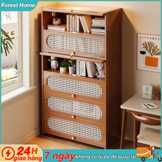 Tủ sách lắp ráp gỗ tre mây tre đan tủ sách nhiều ngăn Kệ sách cửa lật để truyện tranh tài liệu trang trí đồ