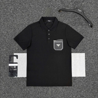 Áo polo nam nữ cotton gai thêu túi zip da logo tam giác ngực basic sang trọng PL182P