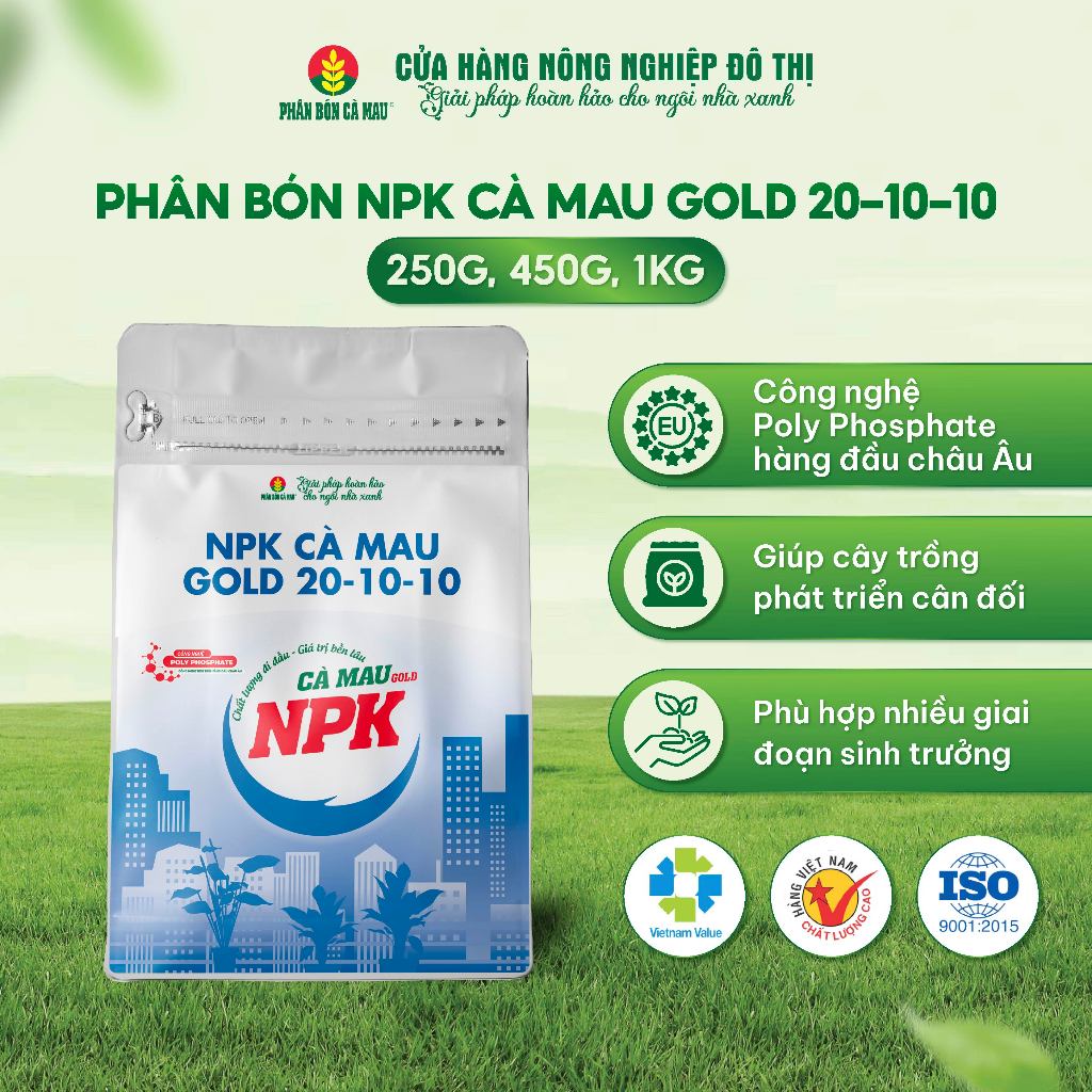 Phân bón NPK Cà Mau Gold 20-10-10 - Đa dụng, thích hợp nhiều giai đoạn sinh trưởng (250g, 450g, 1kg)