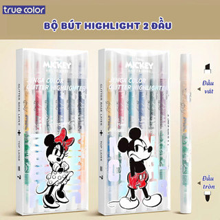 Bút Đánh Dấu Highlight  Set 6 Màu Với 2 Tone Đậm Nhạt Xinh Xắn Hoạt Hình Chuột Mickey Disney Độc Quyền True Color