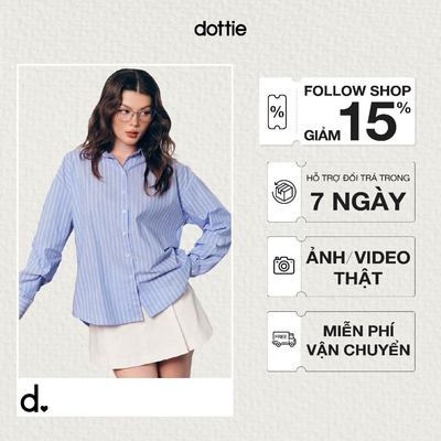 DOTTIE - Áo sơ mi phối măng sết - Xanh biển - T1084