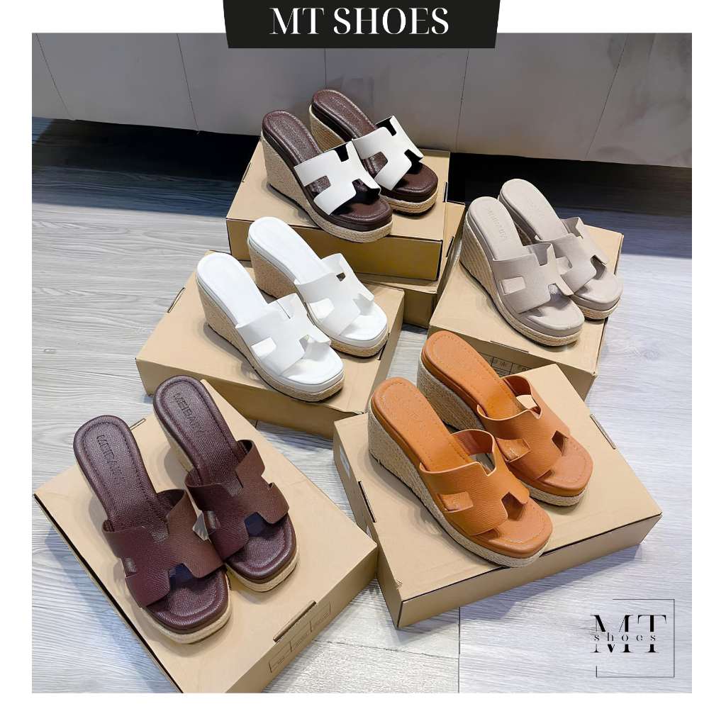 Guốc Nữ Dép Xuồng Cói 9-10cm Bản H Thời Trang Đế Mút Bọc Chất Da Hạt Mềm Nhẹ MT Shoes DN060