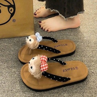  Hai Linda Dép xỏ ngón nữ phẳng Phong cách mới Đế mềm phong cách Hàn Quốc Dép đi chơi Dép 