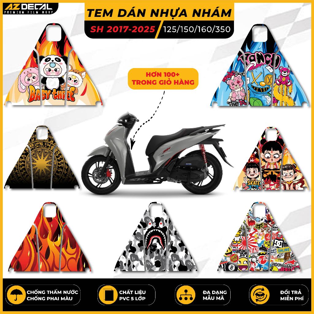 Tem Dán Nhựa Nhám Xe SH 2017-2025 Chống Trầy Xước Mẫu Mã Đẹp AZDECAL