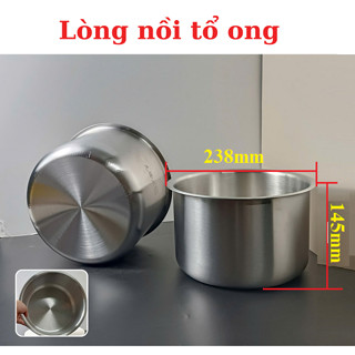 Ruột, lòng nồi inox 304 dày dặn 1,8 lít đáy tổ ong thay thế cho ruột nồi cơm điện TIGER, Panasonic, Media