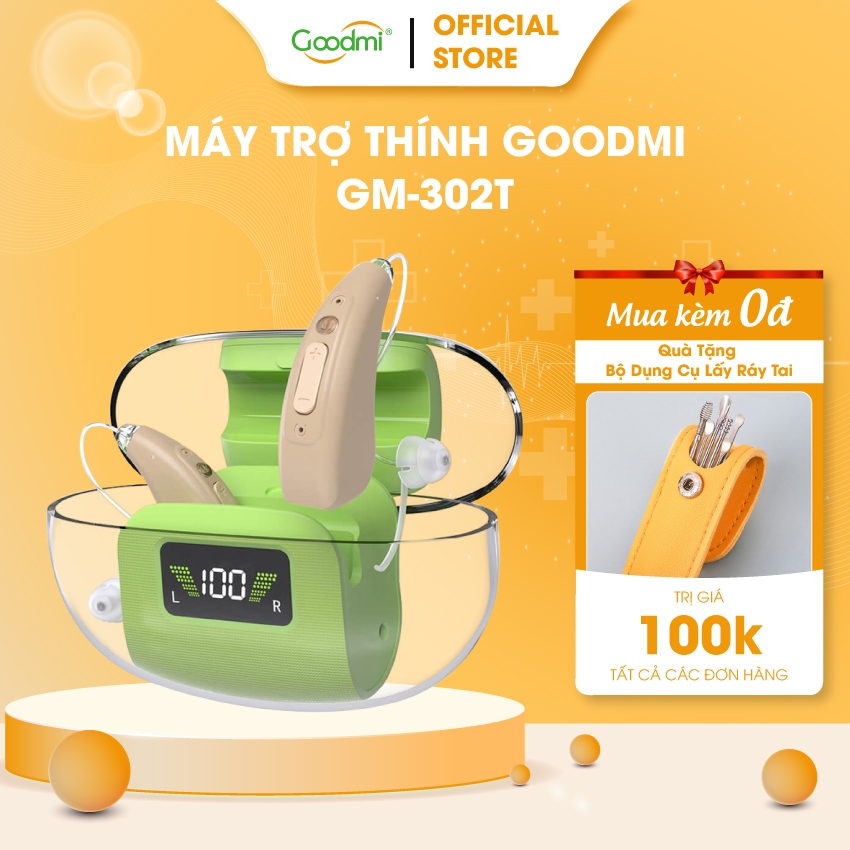 Bộ Máy Trợ Thính Dành Cho Người Già Điếc Siêu Nặng Goodmi GM-302T Đeo Vành Tai 2 Tai