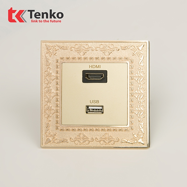 Ổ Cắm HDMI + USB Mặt Vuông Tân Cổ Điển Tenko TK-F88-76