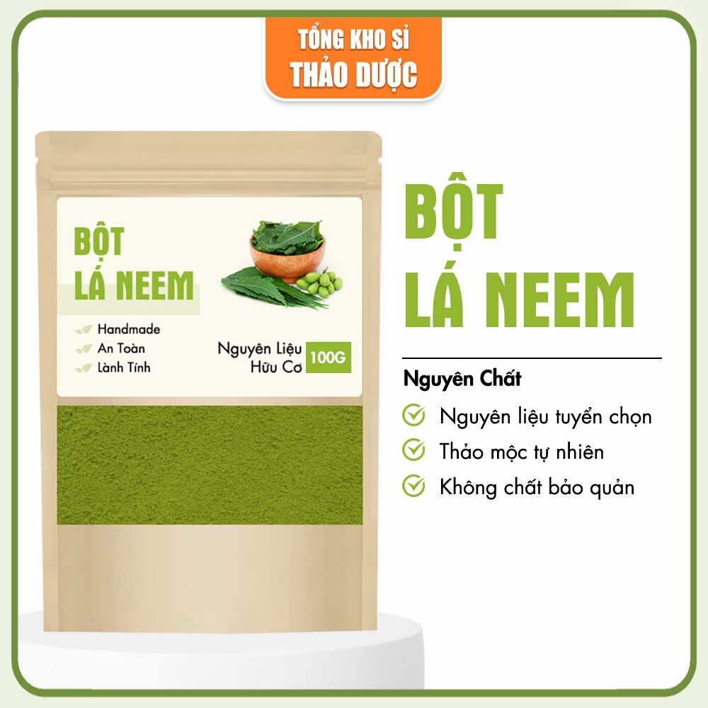 Bột lá neem nguyên chất 100g, bột lá nem kháng khuẩn, dưỡng da, mờ thâm sạm