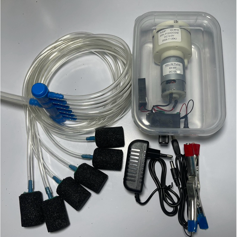 BƠM SỦI OXY, HÚT KHÍ, 12V, CÔNG SUẤT 10W CÓ HỘP, CHỈNH LỚN NHỎ, QUẠT TẢN NHIỆT CHẠY VÔ TƯ