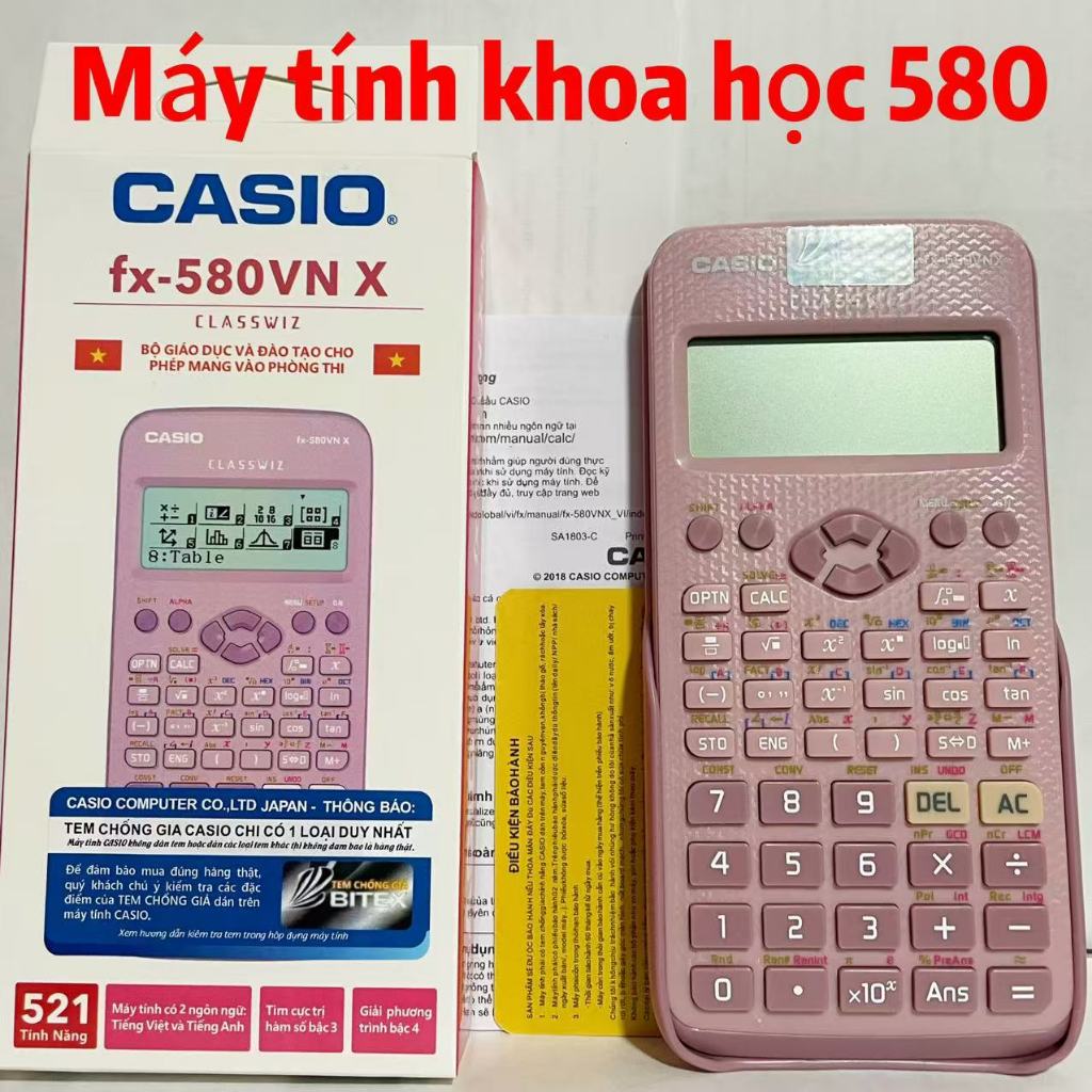 Máy tính học sinh Casio Fx-580vnx ( Màu Hồng) mới nhất dành cho học sinh - Máy Tính Giá Rẻ - Hàng Th