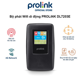Bộ phát Wifi di động PROLiNK DL7203E dùng SIM 4G LTE 150Mbps, pin 6000mAH lên tới 25h, TFT 1.44", cổng RJ45, USB 2.0