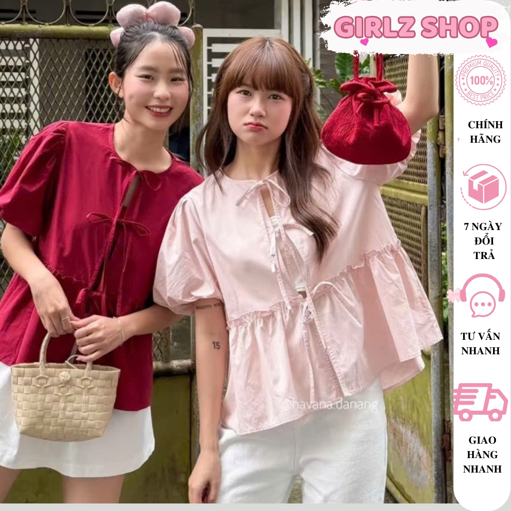 ( Tặng Kèm Áo Ống ) Áo Babydoll Nữ Tay Phồng Dáng Xòe Phối Dây Ngực GirlZ, Áo Kiểu Nữ BabyDoll Tiểu 