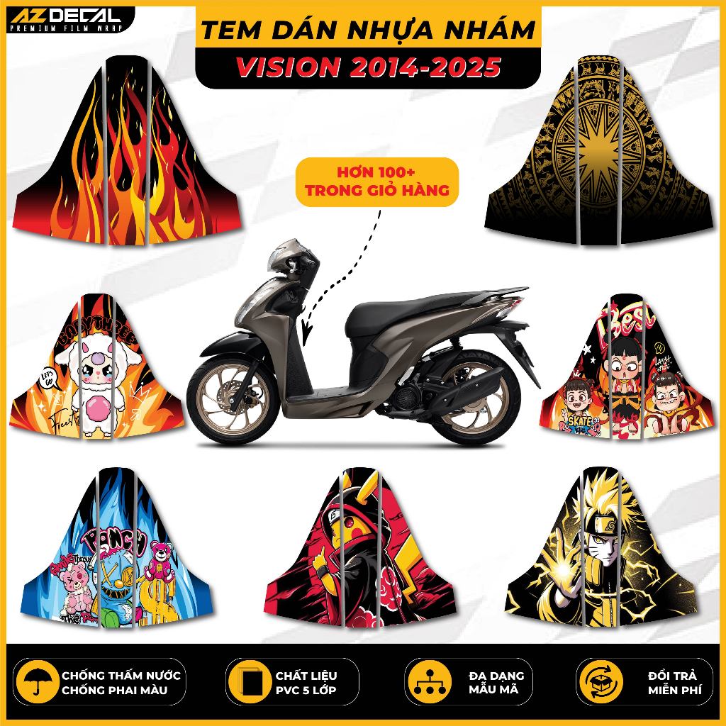 Tem Dán Nhựa Nhám Xe Vision 2014-2025 Chống Trầy Xước Mẫu Mã Đẹp AZDECAL