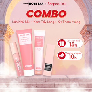 Combo Lăn Khử Mùi 20ML + Kem Tẩy Lông 50g + Xịt Thơm Miệng 20ML HOBEBAR Chăm Sóc Cơ Thể Hoàn Hảo