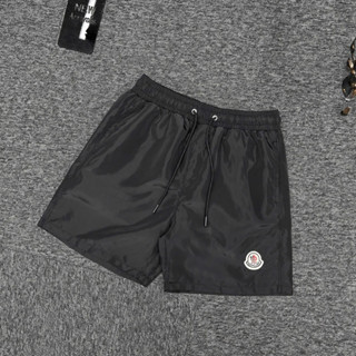 Quần short nam vải gió đen trơn thêu logo chữ đùi eo chun dây rút lót lưới QS353P