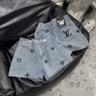 Quần đùi  jean nữ Thuê hoạ tiết L.V4 size - Quần short MYK Jeans