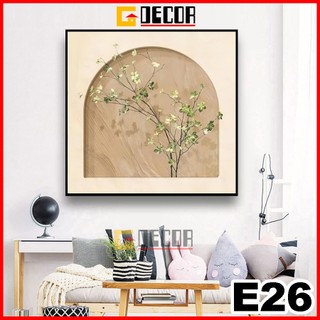 Tranh treo tường vuông canvas 1 bức khung gỗ E26, tranh hoa lá trang trí phòng khách, phòng ngủ, spa