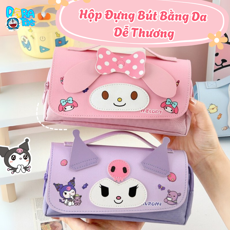 Hộp Bút Kuromi Melody Pochaco 2 Ngăn Chứa Rộng Rãi Chất Liệu Da PU Chống Thấm NướcTúi Đựng Bút Dễ Th