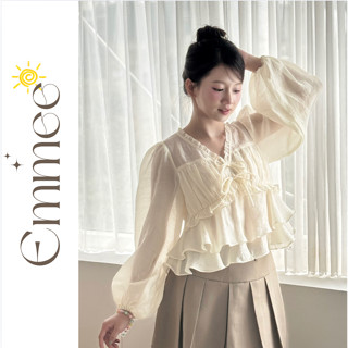 Emmee - Mira shirt - Áo babydoll tơ bèo hot trend, tơ mềm, đính nơ cổ bèo