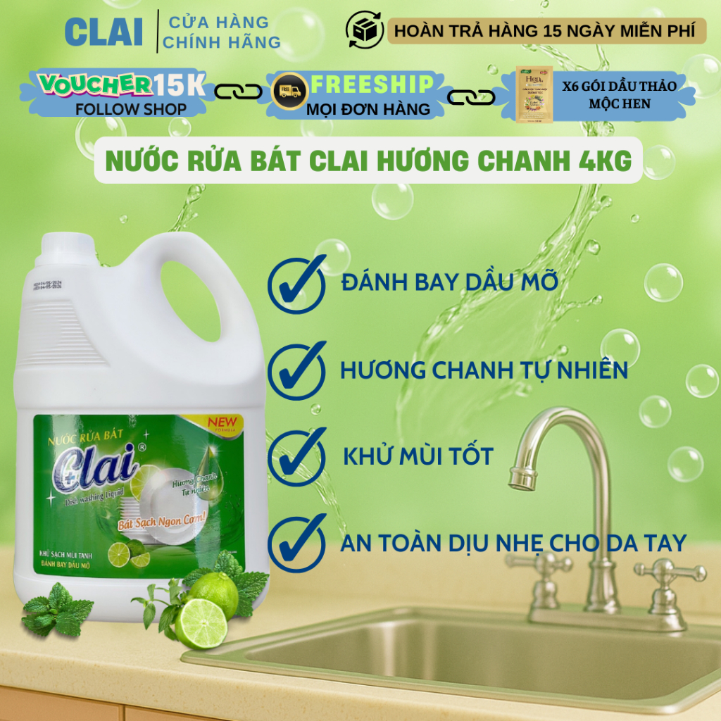 NƯỚC RỬA CHÉN CLAI CHANH - CAN 4KG