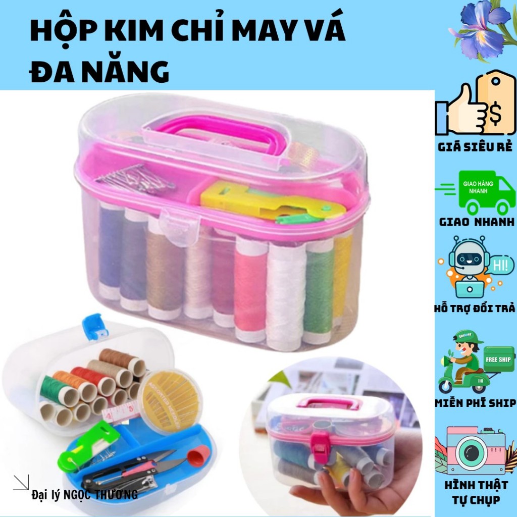 Hộp Kim Chỉ May Đồ Đa Năng Tiện Dụng 55 Món Phụ Kiện May Vá, Hộp Kim Chỉ Gia Đình Tiện Dụng