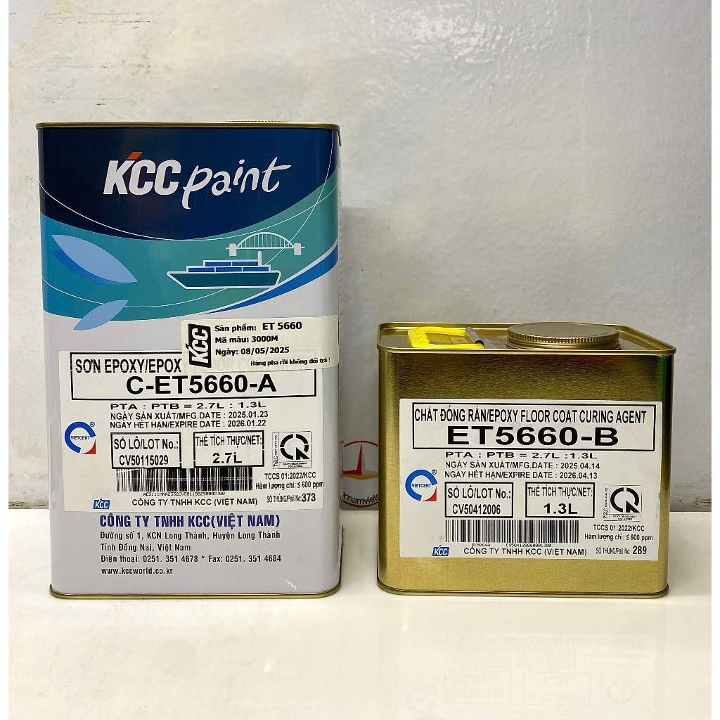 Sơn sàn bê tông epoxy KCC ET5660 Base C màu vàng 3000M _4L/Bộ