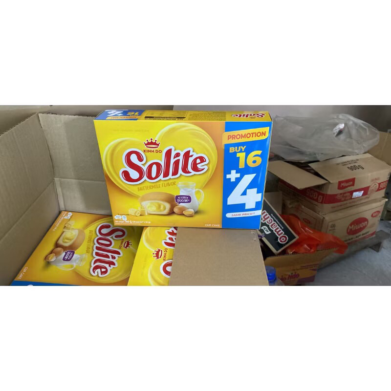 BÁNH BÔNG LAN SOLITE TRÒN NHÂN KEM 360g HỘP 16 cái + 4 cái