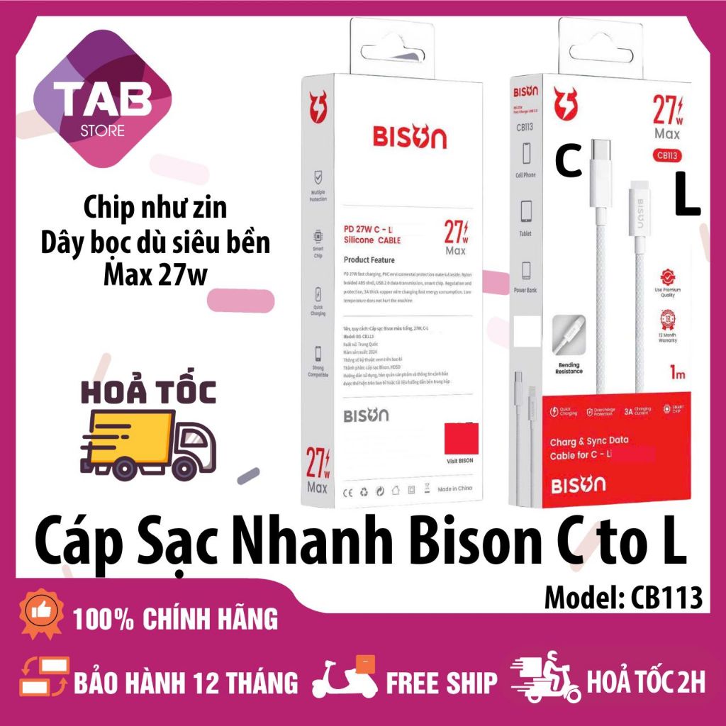 Cáp Sạc Nhanh Bison C To L Chính Hãng CB113 - Bảo Hành 12 Tháng | BigBuy360 - bigbuy360.vn