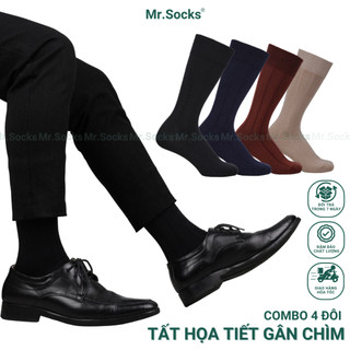  Hộp 4 đôi Tất nam công sở Mr.Socks sọc gân chìm vớ nam cổ cao 25cm hút ẩm thoáng khí - MIX09-CB4 