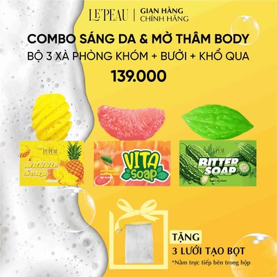 COMBO 3 LOẠI SOAP Hỗ Trợ Giảm Mụn Lưng, Hỗ Trợ Giảm Mụn Body - Có Lưới Tạo Bọt - Khố Lượng 85gr - LE'PEAU
