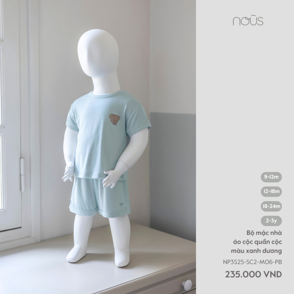 Nous Baby Bộ quần áo cộc tay mặc nhà, bộ cộc bé trai bé gái chất liệu mềm mát 8.5-15kg  BST T5
